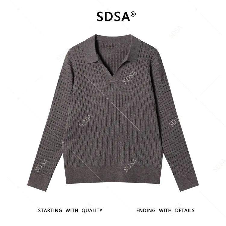 SDSA男士秋冬新款痞帅男装港风复古纯色纽花海鸥领针织衫百搭毛衣