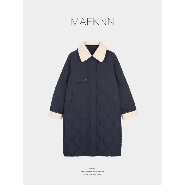 MAFKNN/玛肯时尚休闲简约秋冬中长款90白鸭绒羽绒服MK13584