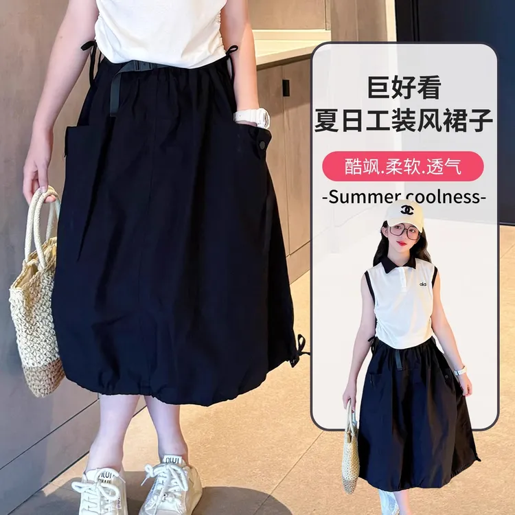 女童半身裙2025新款工装裙初中生女孩夏季炸街裙子儿童夏天套装裙