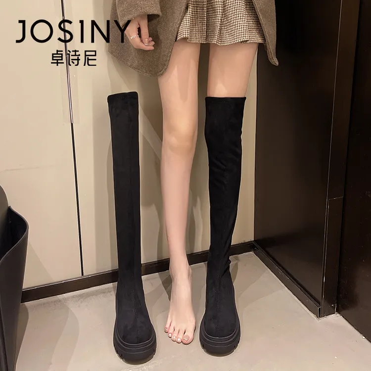 卓诗尼长靴子女2025新款秋冬厚底高筒长筒靴粗跟弹力瘦瘦靴过膝靴