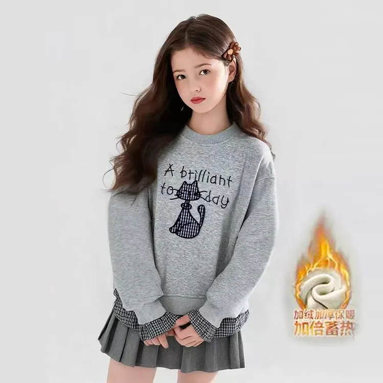 【加绒】秋冬卫衣韩版小猫刺绣休闲时尚百搭