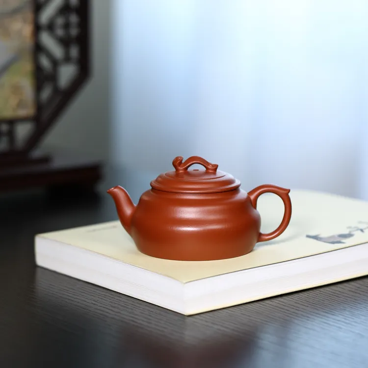 宜兴正宗原矿全手工紫砂壶泡茶壶大红泥灵蛇如意壶大口盖茶具160C