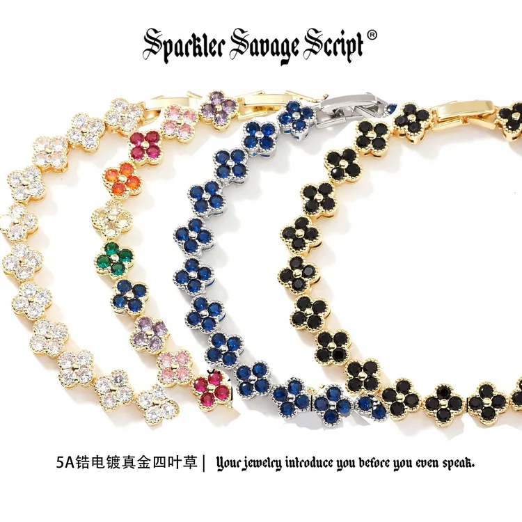 铜锆石项链 SSS新款四叶草彩锆石欧美时尚设计轻奢百搭男女手链