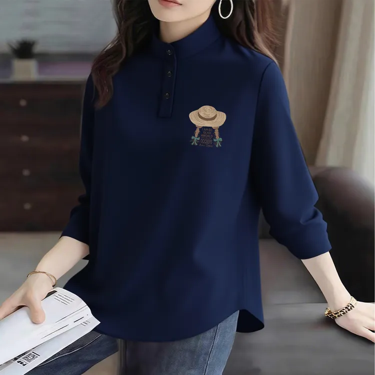 立领德绒POLO衫女秋冬季加厚大码胖MM宽松显瘦洋气内搭半高领T恤