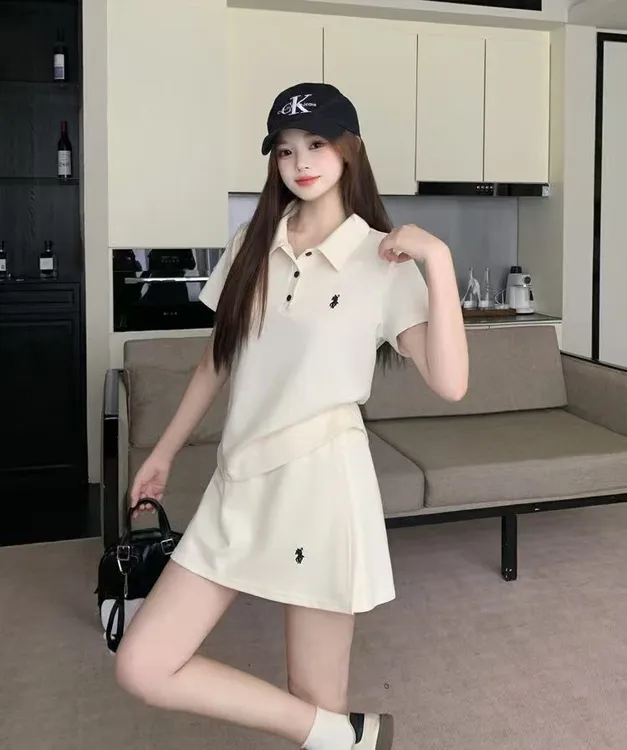 2025夏季新款孕妇POLO领休闲运动刺绣裙裤托腹外穿减龄显瘦两件套