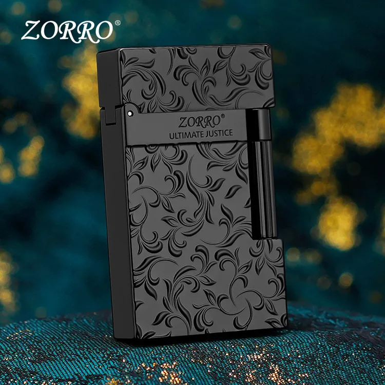 ZORRO佐罗ZL6朗声繁花黑煤油打火机侧滑送男生节日礼高档个性时尚