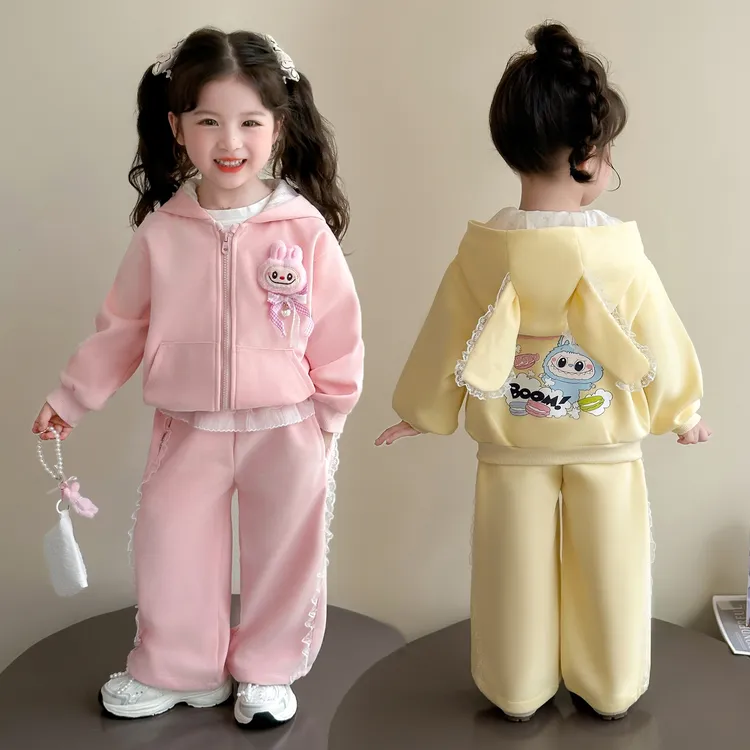 拉布布女童衣服秋季连帽外套套装2025新款女童套装秋款2025新款