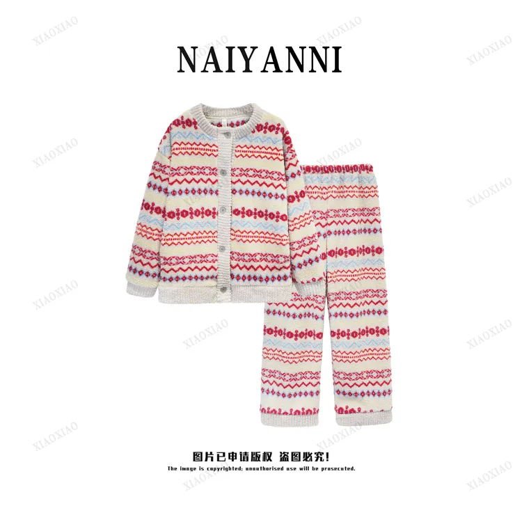 【费尔岛睡衣】莎粒绒可外穿加厚秋冬睡衣双面绒保暖女士家居服DD