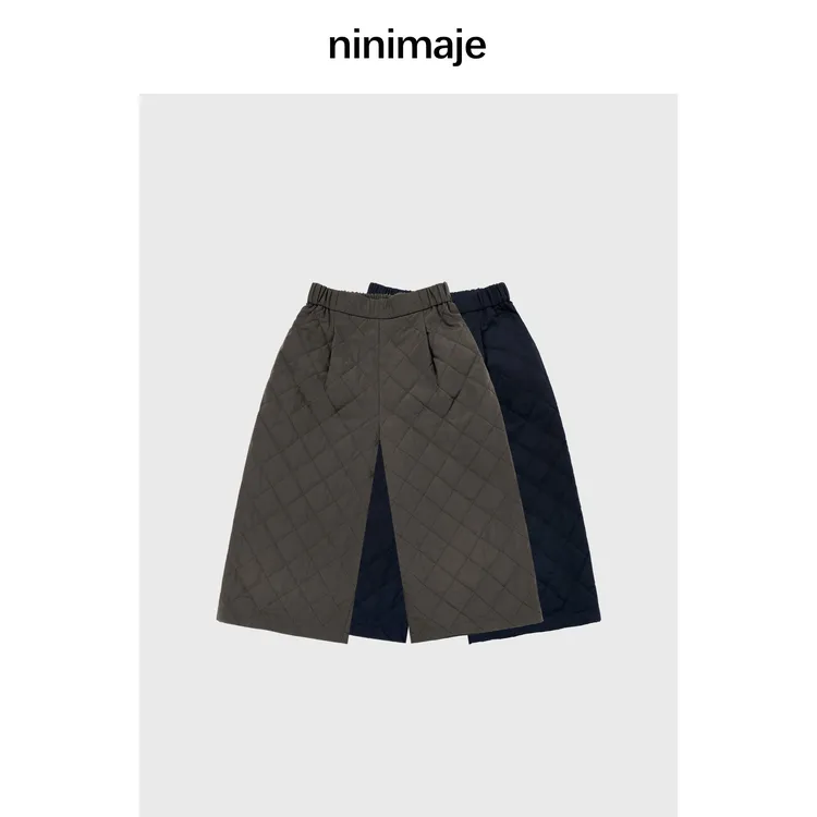 NanBeiBei 秋冬简约设计款绗缝裥棉肌理感七分棉裤 6522