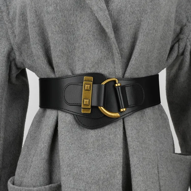 女士松紧复古腰封搭配裙子大衣女款装饰宽腰带弹力束腰皮带高级感