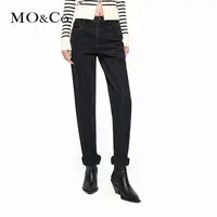 【达人专属】MOCO冬低腰小直筒显瘦百搭黑色牛仔裤烟管裤MBC4JENT09