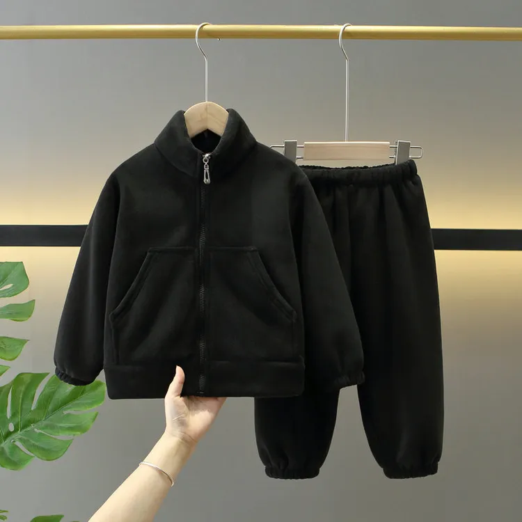 冬季加厚加绒奥粒绒亲子套装大男孩女童青少年拉链家居服校服神器