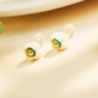 [琪钰]探云 猛犸牙雕花朵金耳钉-L2500914018