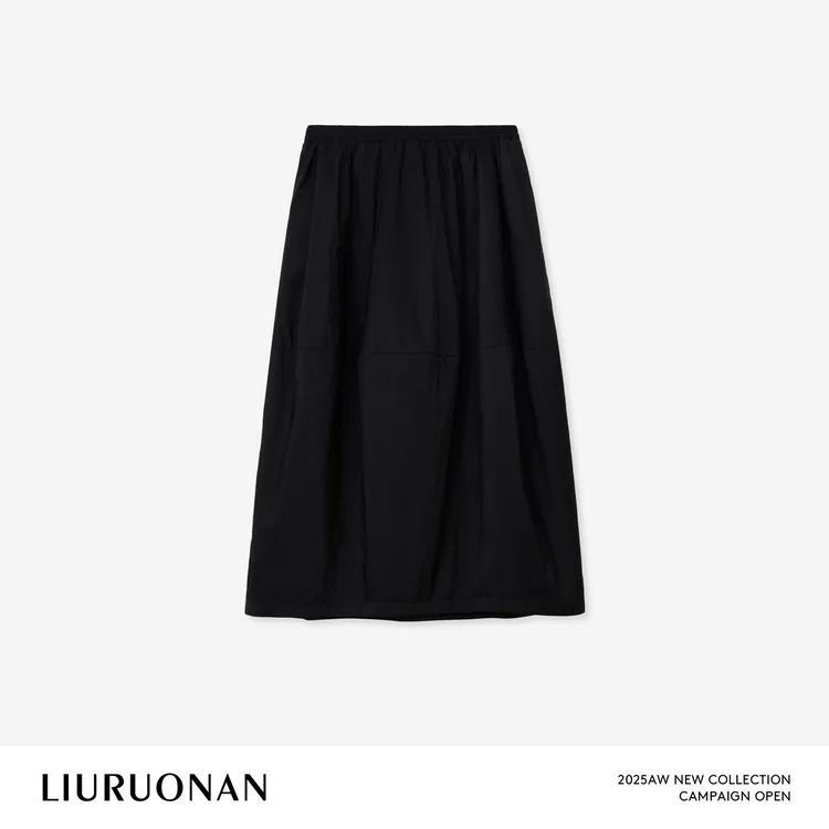 LIURUONAN 25WIN【3M黑气球夹棉裙】极简风褶皱高腰显瘦半身裙秋冬