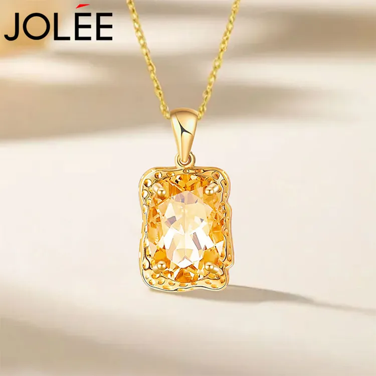 Jolee项链女S925银黄水晶轻奢时尚彩色宝石吊坠饰品送女士礼物