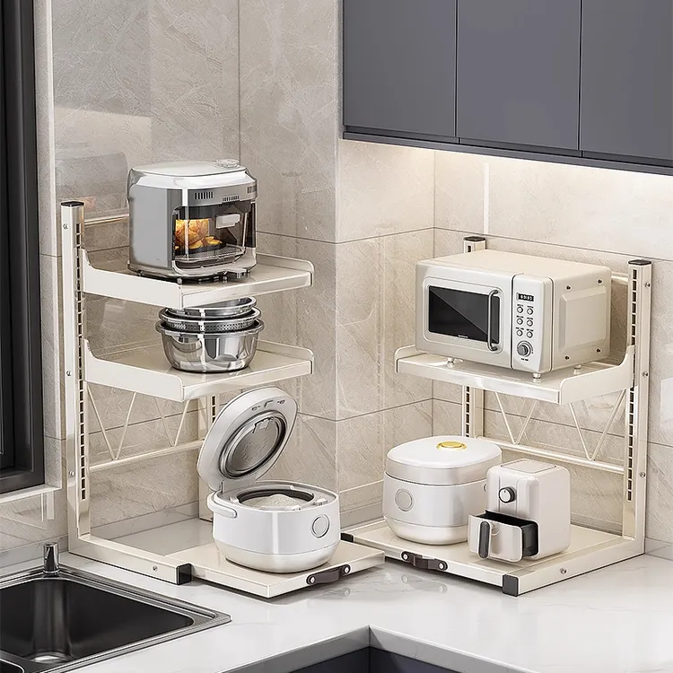 优勤微波炉置物架抽拉式厨房电饭煲架子台面多功能电器烤箱收纳架