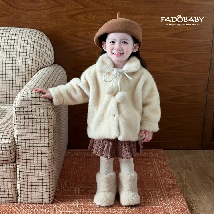 女童外套2025冬季新款宝宝高端小香风毛绒绒保暖加厚公主上衣