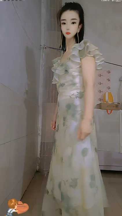 法式氛围感晕染油画印花荷叶边收腰显瘦连衣裙女夏季新款