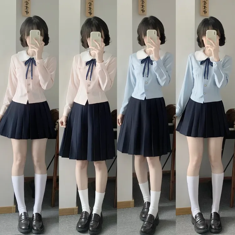 JK原创衬衫【椿日高】蔓娜影学院风jk制服套装日系长袖校供收腰上衣