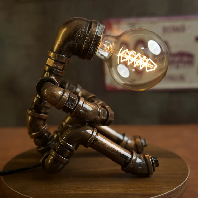 复古工业风摆件创意水管机器人家居摆件酒吧装饰灯饰餐边柜摆件