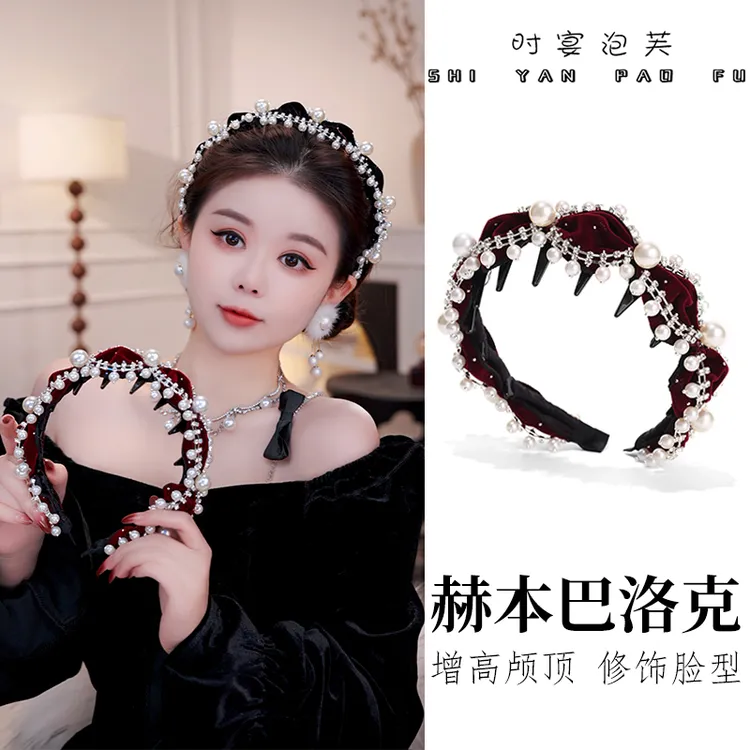 时宴泡芙赫本巴洛克发箍发饰冬季珠珠高级丝绒头箍网红小香风头饰