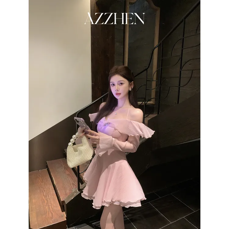 AZZHEN【精灵舞会】一字肩花瓣连衣裙AZ5BSL23-00