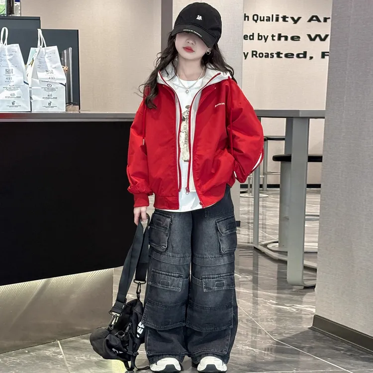 女童外套秋装2025新款中大童韩系假两件棒球服6-12岁春秋儿童上衣