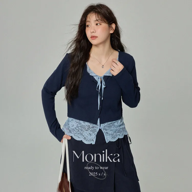 大码女装蕾丝拼接假两件t恤秋装2025新款胖mm收腰遮肉上衣76100