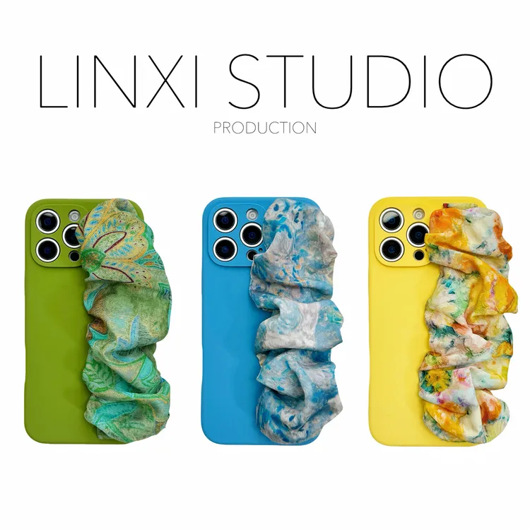 海洋ins风韩系松紧手腕带适用苹果16proMax液态硅胶复古手机壳