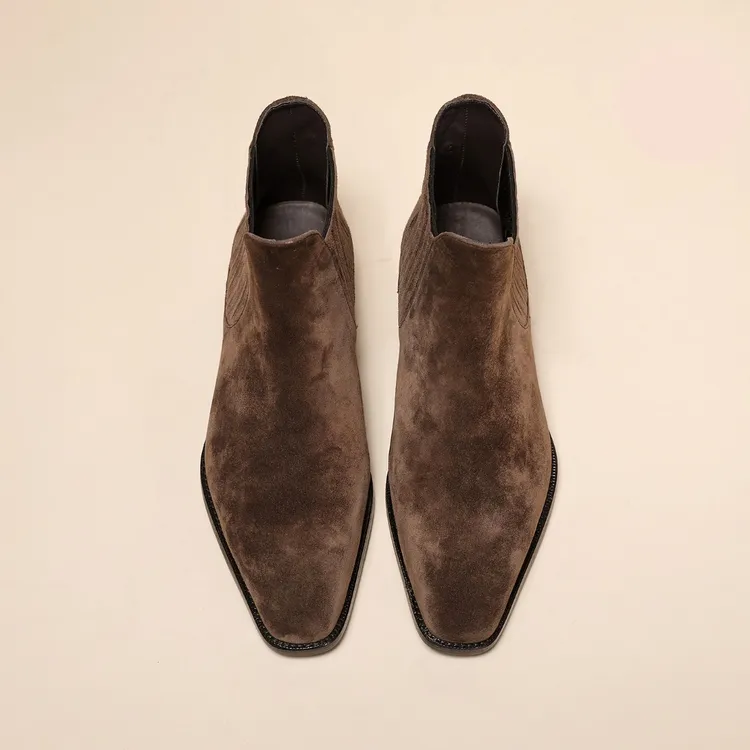 【琴底】男爵世家反绒皮切尔西靴方头复古男士真皮短靴秋冬新款靴子