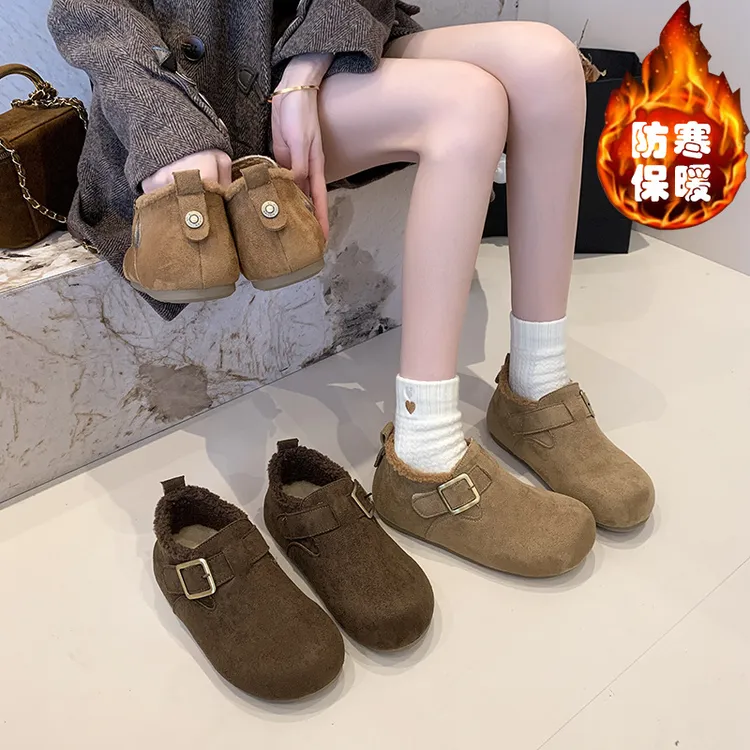 大码女鞋41到43宽胖脚厚底加绒勃肯鞋女冬季休闲保暖加厚雪地棉鞋