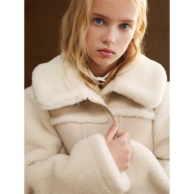 ELLE KIDS童装 毛毛翻领外套女童冬季新款撞色拼接加厚上衣D6