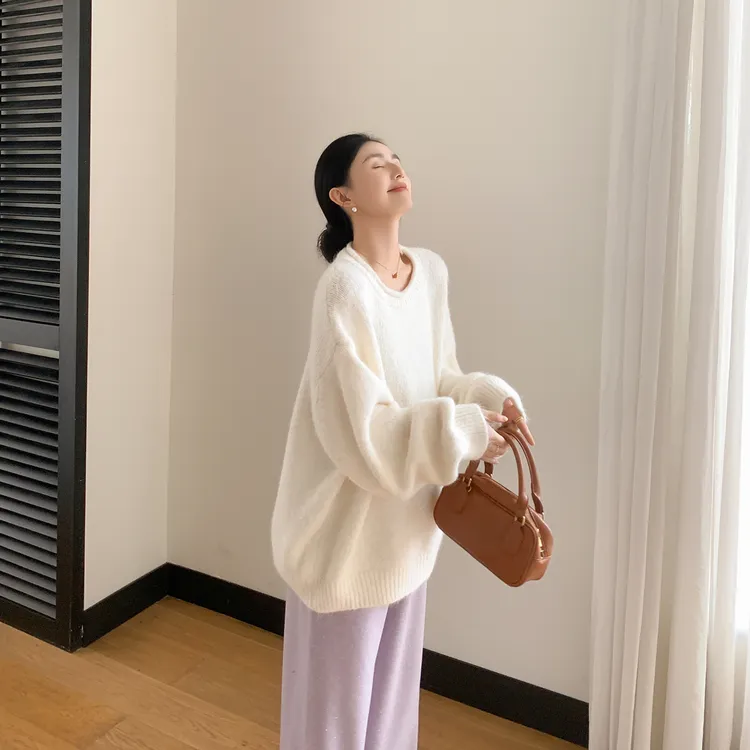 ZMA孕妇装【卷边领纯色毛衣套装】慵懒风秋冬新款毛衣加绒孕妇裤冬