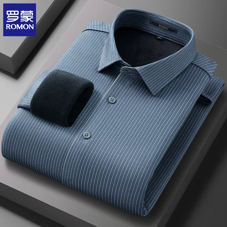 罗蒙高级感绵羊毛保暖衬衫冬季男士百搭打底加绒加厚款休闲衬衣男