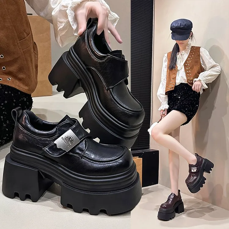 10cm乐福鞋女款2025新款爆款秋冬季厚底松糕增高单鞋复古小皮鞋女