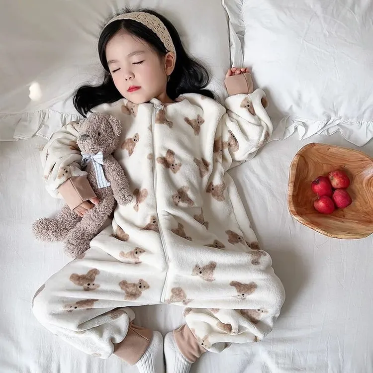儿童连体睡衣秋冬加绒加厚保暖男女宝宝小孩防踢家居服FKZ