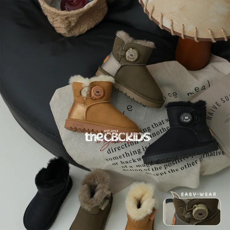 中古儿童雪地靴冬抗寒旋转扣高帮男女童249098