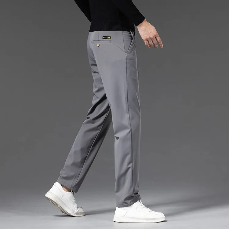 香港2025秋冬高档深灰色休闲裤男士厚款直筒商务修身小脚西装长裤
