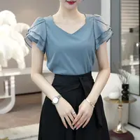 现货2025夏季新款【2110】时尚小众蓝色显瘦短款简约纯色T恤上衣女