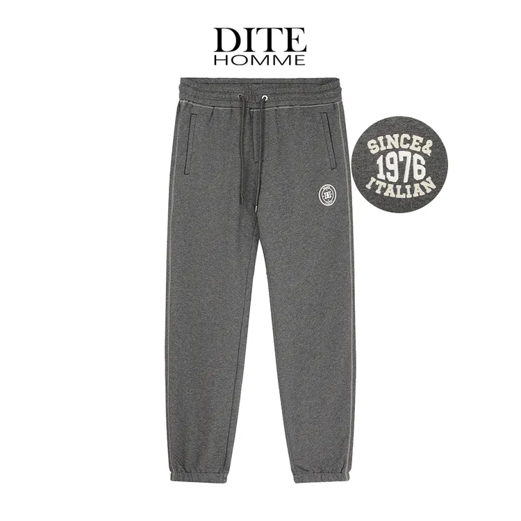 Dite迪特男士秋季宽松束脚纯棉简约logo刺绣弹力百搭运动休闲卫裤