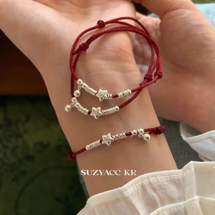 Suzyacc Kr 925银布艺手链 925银【小福星】红绳五角星手链DC0321