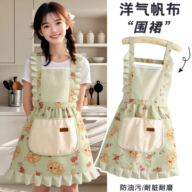 洋气帆布围裙家用厨房做饭防污耐脏耐磨围腰2025新款女工作服成人