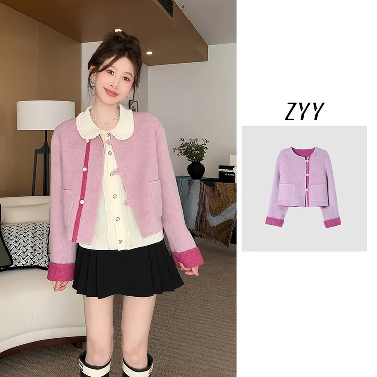 ZYY【维纳斯】2025S/S新品绵羊毛混纺双色双面呢大衣女X25DDY04592