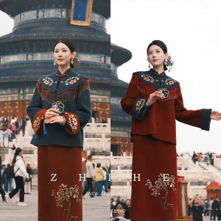 无艳一禾【浮世双娇】手工坊-两面穿!100羊毛双面呢披肩+大衣+半裙