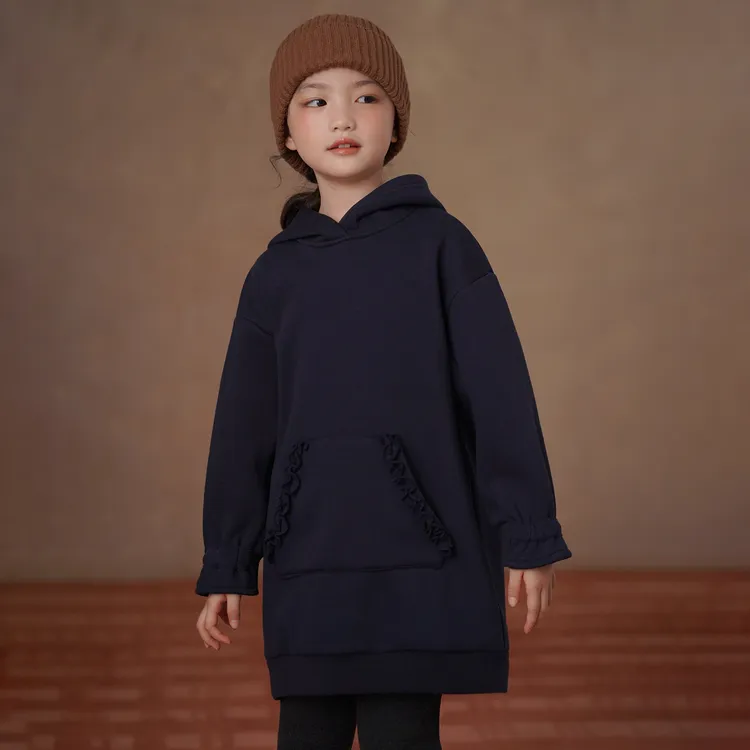 哈齿童装冬季儿童卫衣加绒保暖藏青色连帽卫衣裙女童冬装2025新款