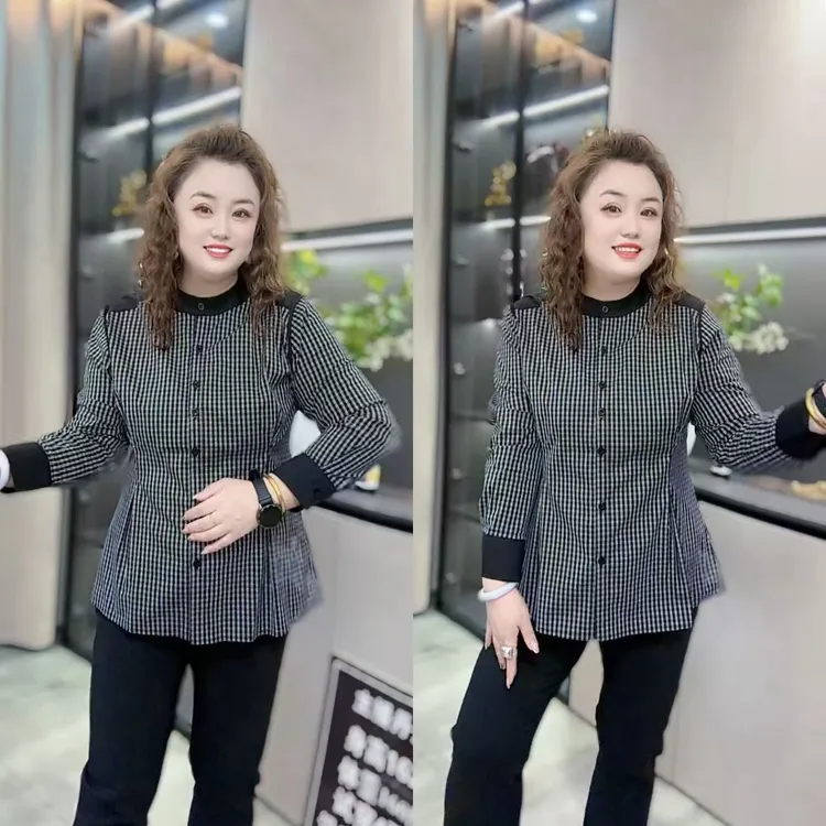 8920（丹姐家）秋季新款减龄格子衬衫设计感法式小众开衫长袖上衣