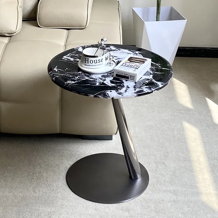 意式轻奢蓝翡翠圆形大理石阳台小茶几设计师客厅沙发超晶石边角几