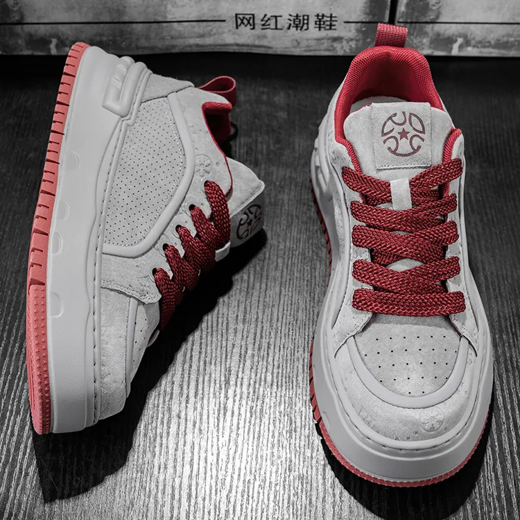 欧洲站男鞋秋季2025新款厚底板鞋男士皮面防水百搭运动增高潮鞋