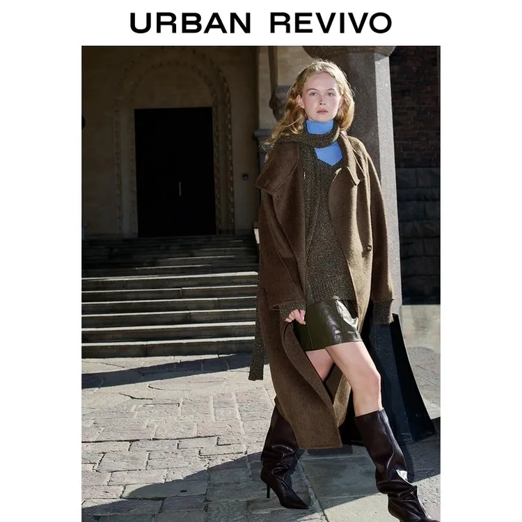 UR2025冬季新款女装高智感气质流光风立领大衣外套UWG150141