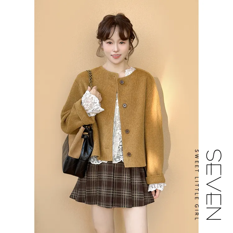 羊毛小香⑦七七146小个子双面呢羊毛大衣女秋冬新款短款外套小美说